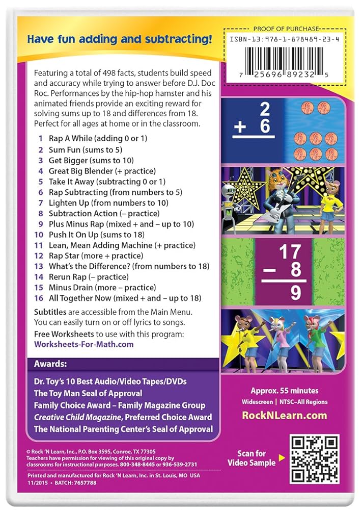 Amazon.com: Addition & Subtraction Rap DVD by Rock 'N Learn